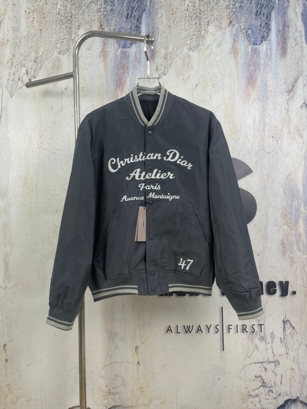 Dior Black & Gray Christian Dior Atelier Varsity Bomber Jacket